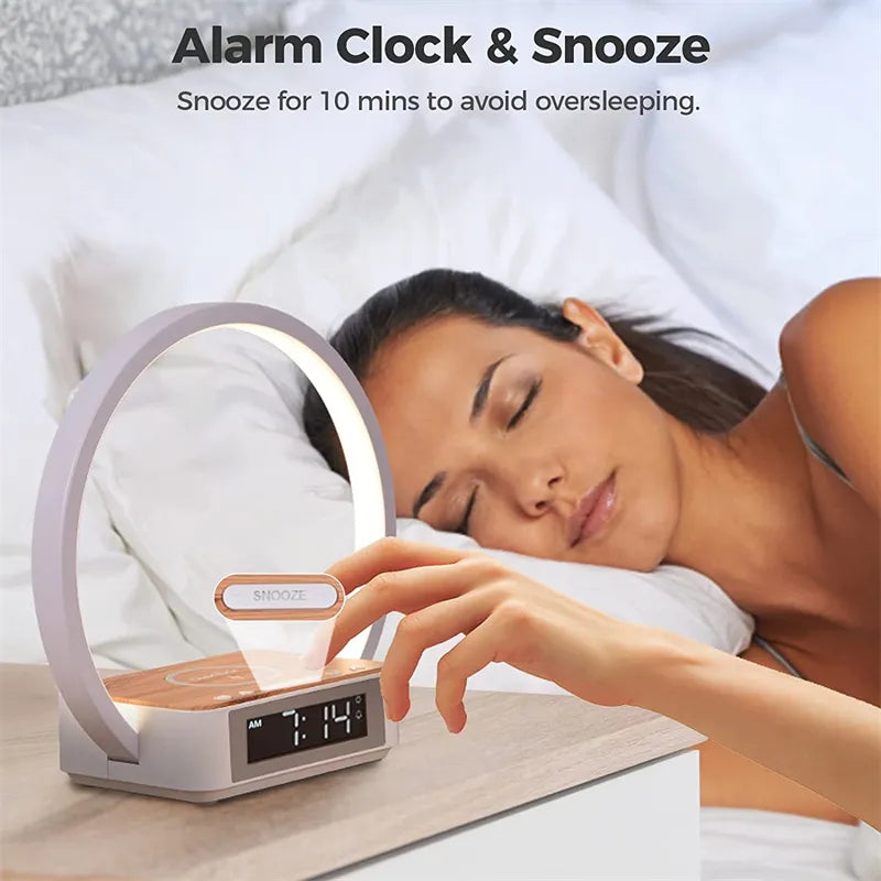 3 in 1 Wireless Rechargeable Touch Bedside Lamp With Alarm Clock Cell Phone Bedroom Charger