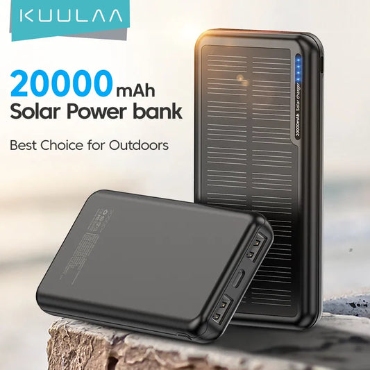 KUULAA 20000mAh Solar Power Bank Fast Charging External Battery Outdoor Portable Phone Charger For Xiaomi iPhone 15 14 13 12 Pro